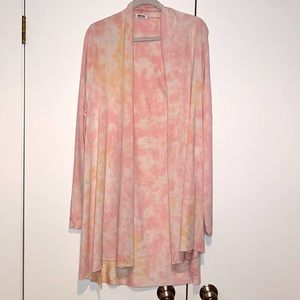 MADE- Light summer cardigan, mostly pink with a little orange tie-dye medium